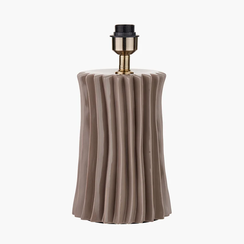 Devony Taupe Pleated Ceramic Table Lamp Base with Edward 35cm Natural Linen Cylinder Lampshade