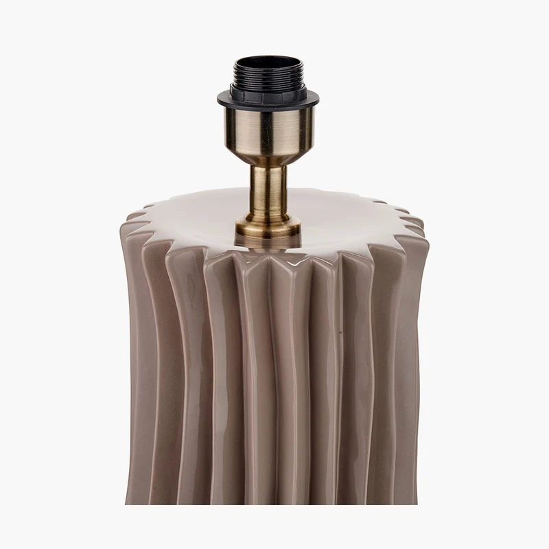 Devony Taupe Pleated Ceramic Table Lamp Base with Edward 35cm Natural Linen Cylinder Lampshade