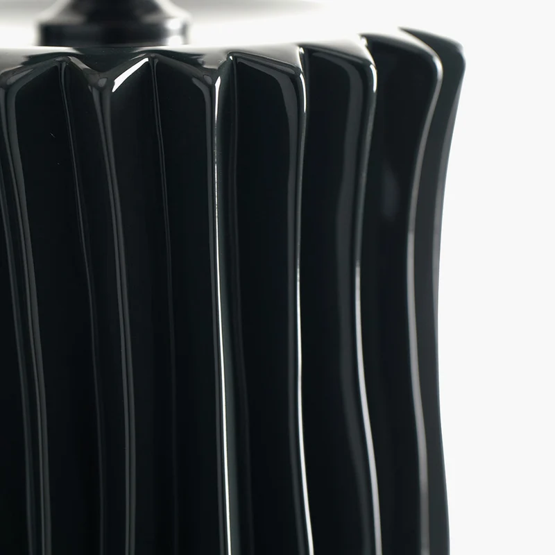 Devony Black Pleated Ceramic Table Lamp Base with Rouen 35cm Taupe Boucle Cylinder Lampshade