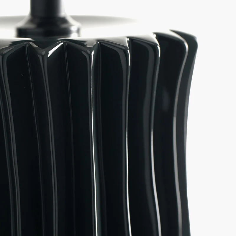 Devony Black Pleated Ceramic Table Lamp Base with Lino 35cm Cinnamon Self Lined Linen Cylinder Lampshade
