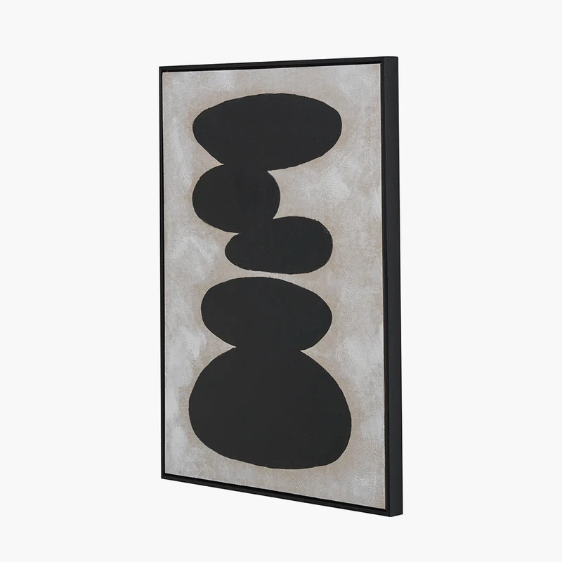 Black and Natural Stone Design Canvas Wall Art with Black Frame