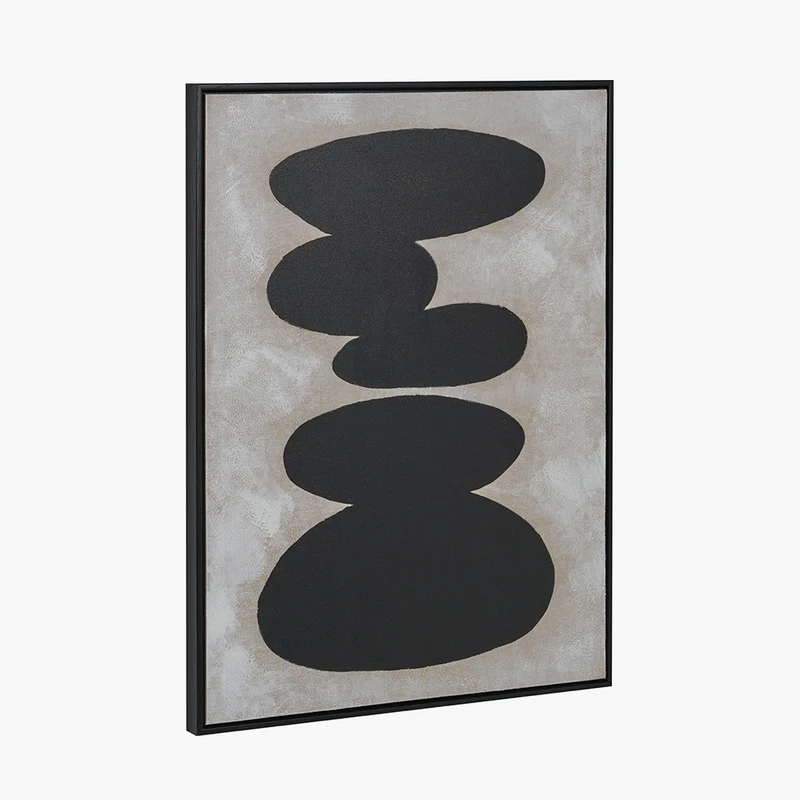 Black and Natural Stone Design Canvas Wall Art with Black Frame