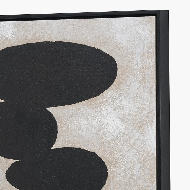 Black and Natural Stone Design Canvas Wall Art with Black Frame