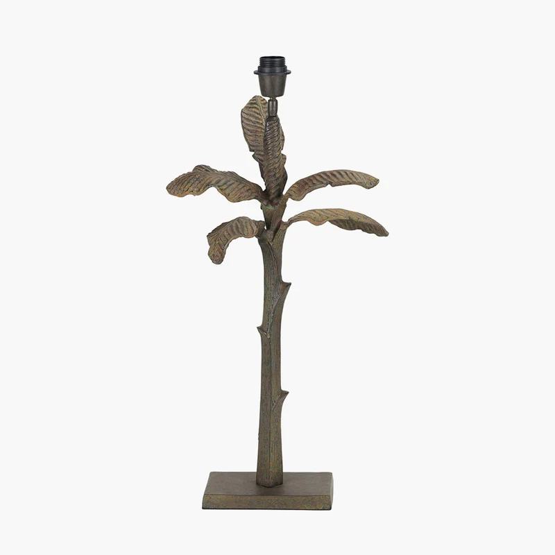 Bali Verdi Gris Metal Palm Tree Table Lamp Base with Odette 35cm Olive Green Cotton Slub Pinch Pleat Tapered Lampshade