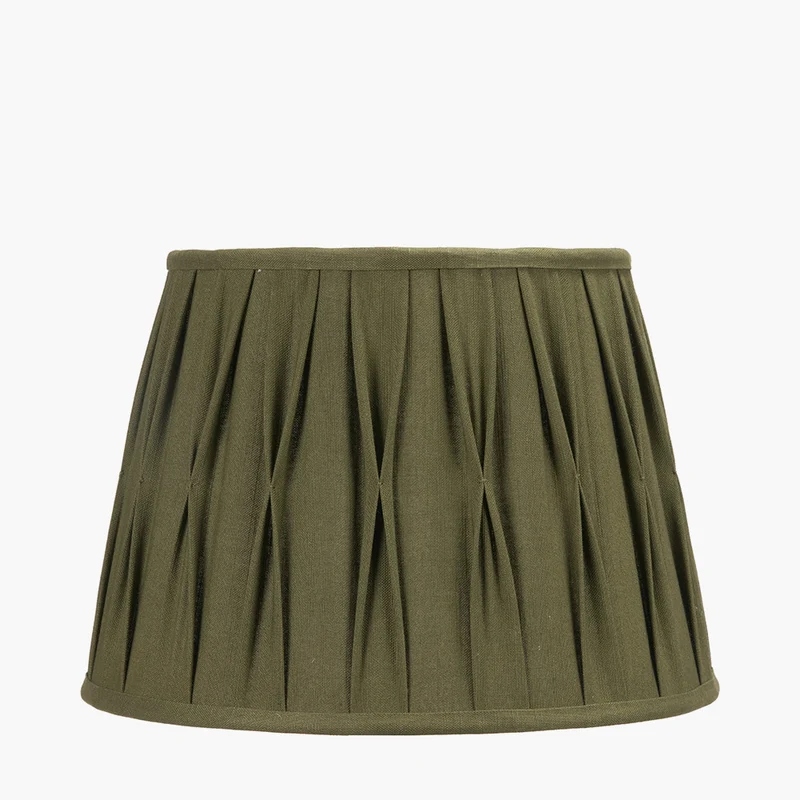 Bali Verdi Gris Metal Palm Tree Table Lamp Base with Odette 35cm Olive Green Cotton Slub Pinch Pleat Tapered Lampshade