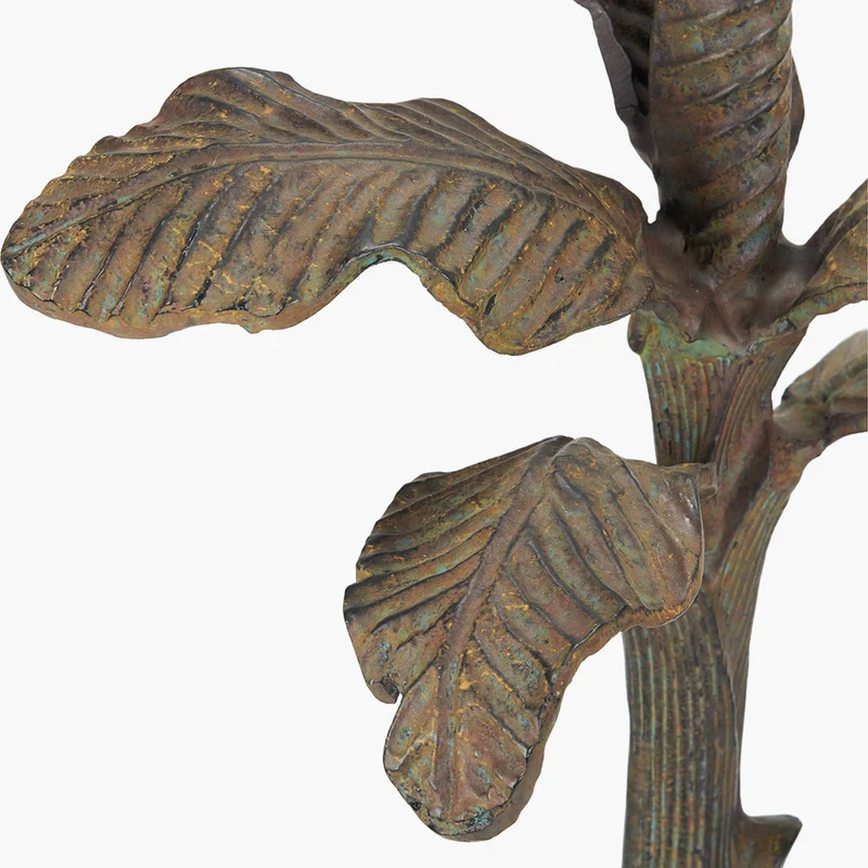 Bali Verdi Gris Metal Palm Tree Table Lamp Base with Edward 40cm Pistachio Green Linen Cylinder Lampshade