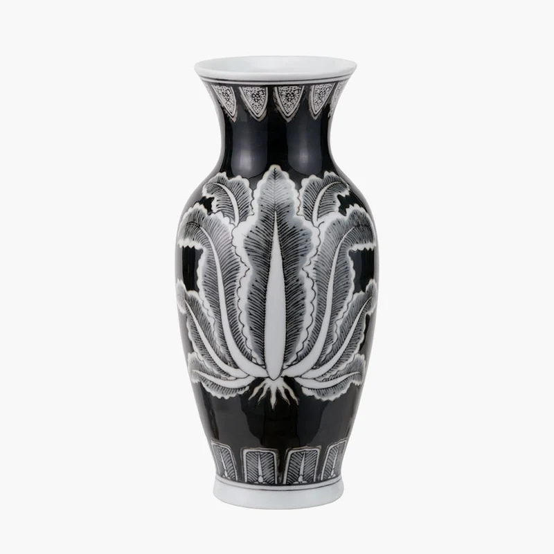 Asteria Black and White Feather Ceramic Urn Vase