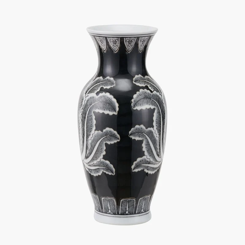 Asteria Black and White Feather Ceramic Urn Vase