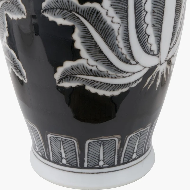 Asteria Black and White Feather Ceramic Urn Vase