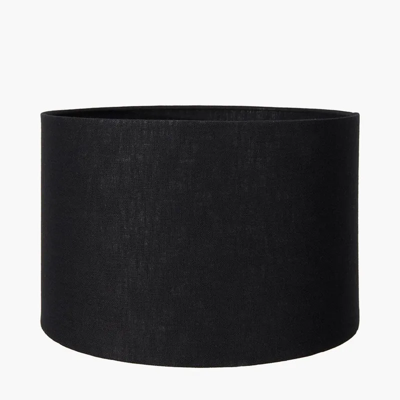 Asilah Matt Black Aluminium Tall Footed Table Lamp Base with Lino 40cm Black Self Lined Linen Cylinder Lampshade