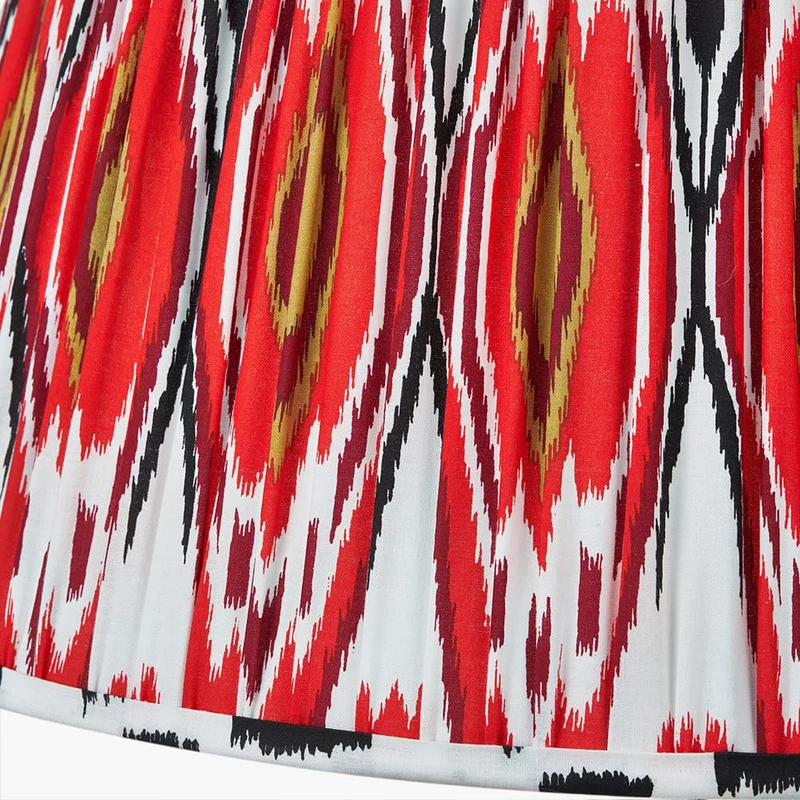 Asilah Matt Black Aluminium Tall Footed Table Lamp Base with Izara 40cm Red Ikat Patterned Mushroom Pleat Tapered Lampshade