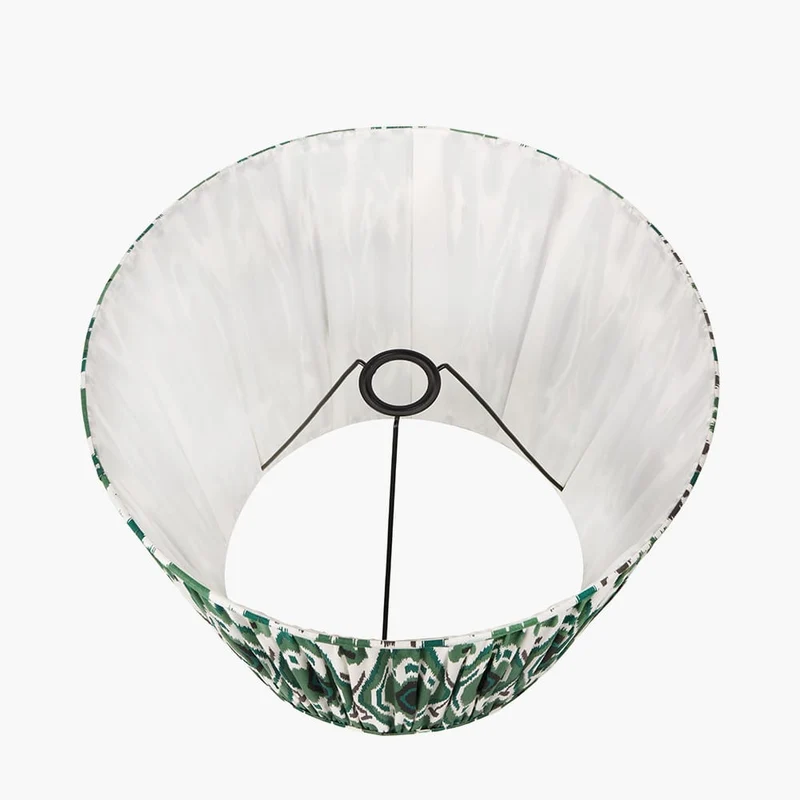 Asilah Matt Black Aluminium Tall Footed Table Lamp Base with Izara 40cm Racing Green Ikat Patterned Mushroom Pleat Tapered Lampshade