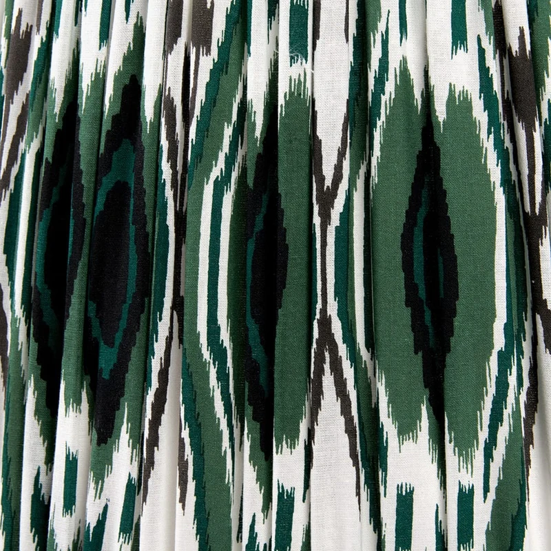 Asilah Matt Black Aluminium Tall Footed Table Lamp Base with Izara 40cm Racing Green Ikat Patterned Mushroom Pleat Tapered Lampshade
