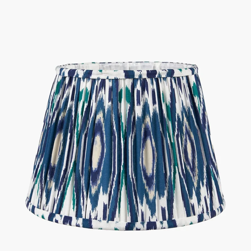 Asilah Matt Black Aluminium Tall Footed Table Lamp Base with Izara 40cm Ocean Blue Ikat Patterned Mushroom Pleat Tapered Lampshade