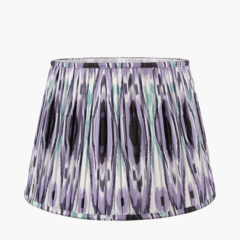 Asilah Matt Black Aluminium Tall Footed Table Lamp Base with Izara 40cm Lilac Ikat Patterned Mushroom Pleat Tapered Lampshade