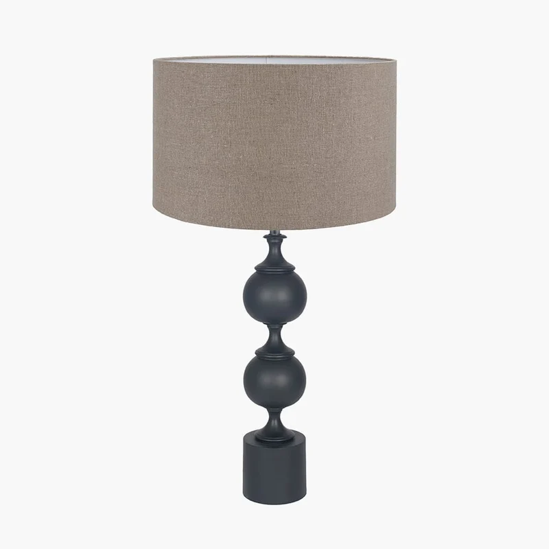 Asilah Matt Black Aluminium Tall Footed Table Lamp Base with Edward 40cm Natural Linen Cylinder Lampshade