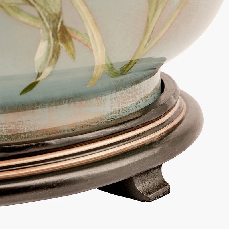 Coral Peony Large Glass Table Lamp Base with Lino 40cm Cream Self Lined Linen Cylinder Lampshade