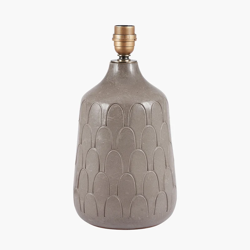 Coco Grey Gloss Arch Design Stoneware Table Lamp Base with Lino 35cm White Self Lined Linen Cylinder Lampshade