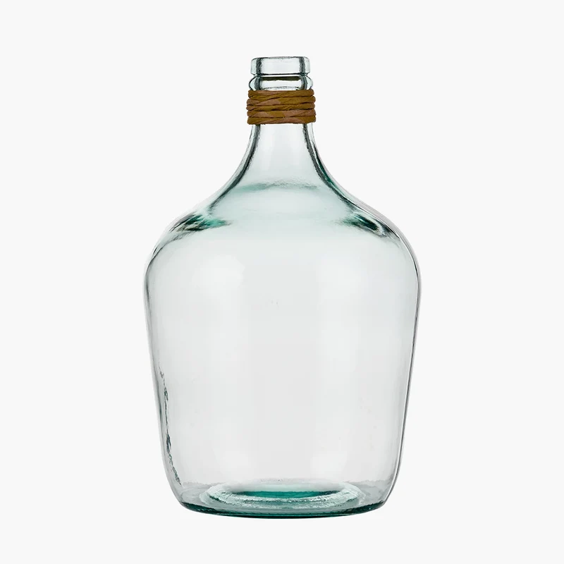 Clear Recycled Small Bottle Vase With A Raffia Wrapped Neck