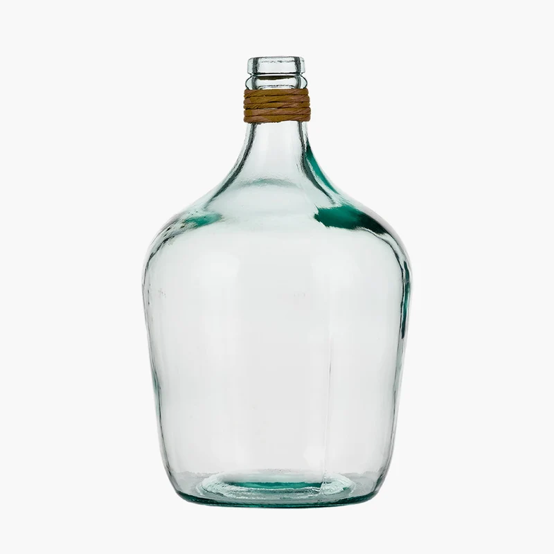 Clear Recycled Small Bottle Vase With A Raffia Wrapped Neck