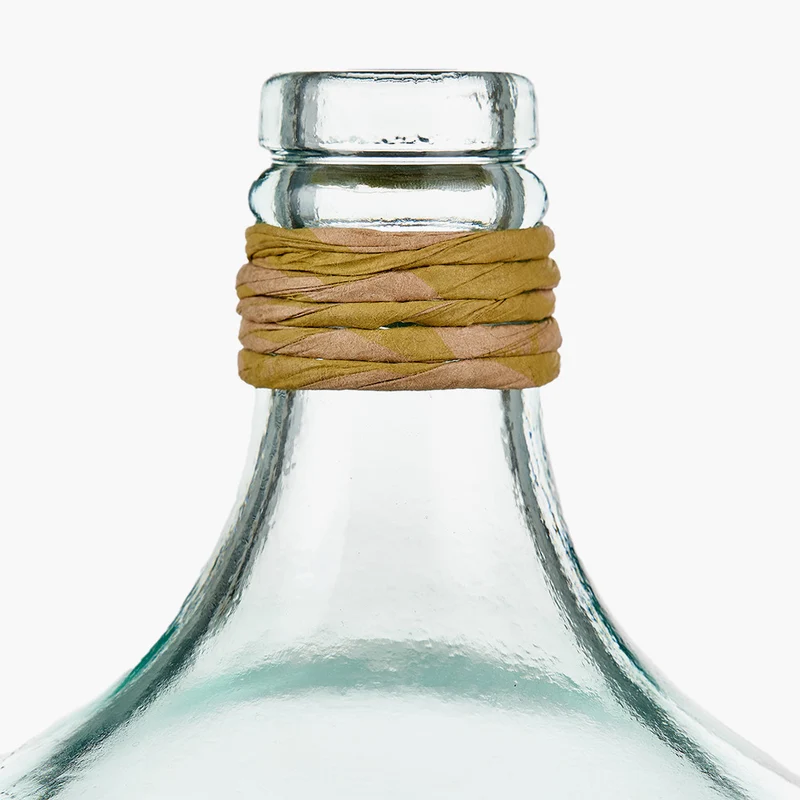 Clear Recycled Small Bottle Vase With A Raffia Wrapped Neck
