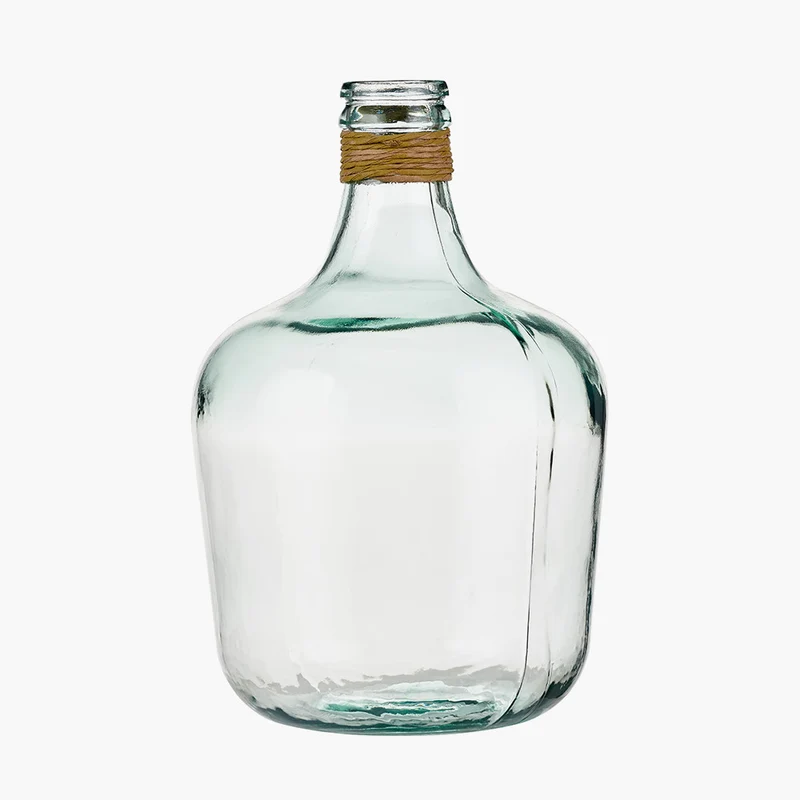 Clear Recycled Medium Bottle Vase With A Raffia Wrapped Neck