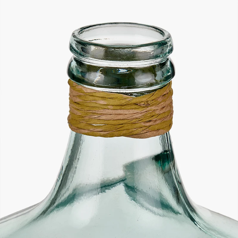 Clear Recycled Medium Bottle Vase With A Raffia Wrapped Neck