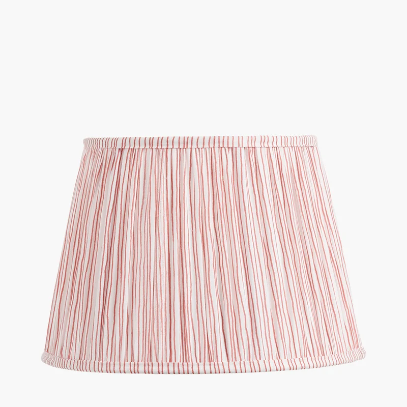 Claudius Nickel Metal Stick Table Lamp Base with Thiago 30cm Cinnamon Stripe Mushroom Pleat Tapered Lampshade