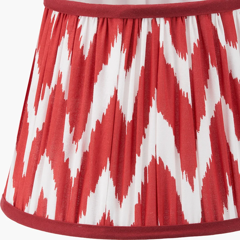Emilio Matt Black Candlestick Table Lamp Base with Kamilah 40cm Red Chevron Patterned Mushroom Pleat Tapered Lamp Shade