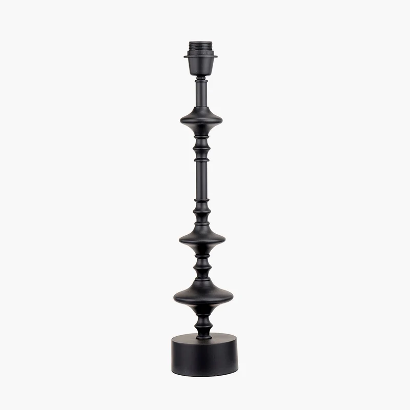 Emilio Matt Black Candlestick Table Lamp Base with Kamilah 40cm Blue Chevron Patterned Mushroom Pleat Tapered Lamp Shade