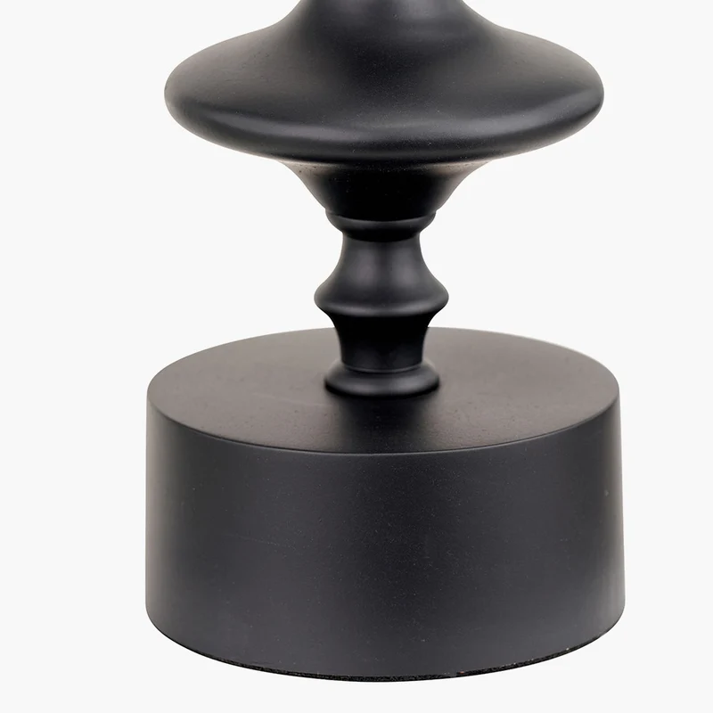Emilio Matt Black Candlestick Table Lamp Base with Kamilah 40cm Blue Chevron Patterned Mushroom Pleat Tapered Lamp Shade