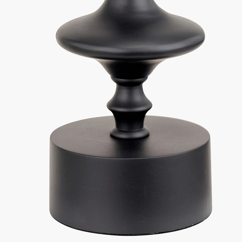 Emilio Matt Black Candlestick Table Lamp Base with Izara 35cm Racing Green Ikat Patterned Mushroom Pleat Tapered Lampshade