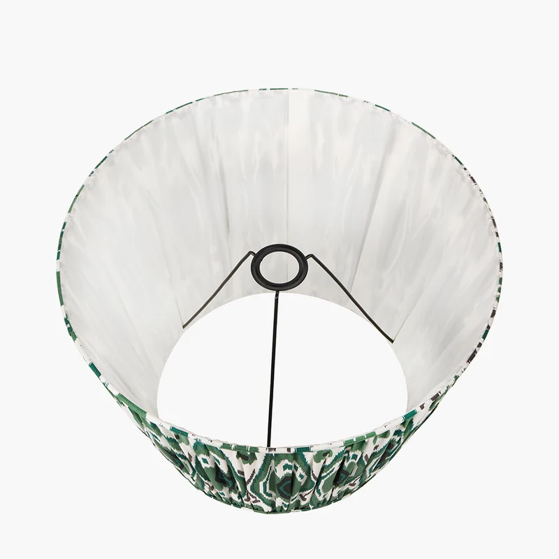 Emilio Matt Black Candlestick Table Lamp Base with Izara 35cm Racing Green Ikat Patterned Mushroom Pleat Tapered Lampshade