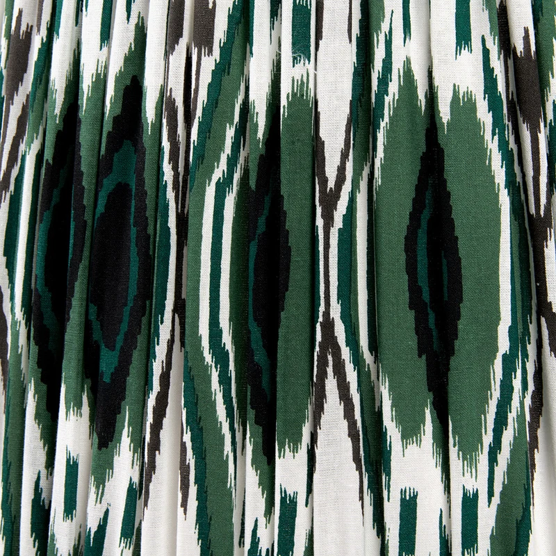 Emilio Matt Black Candlestick Table Lamp Base with Izara 35cm Racing Green Ikat Patterned Mushroom Pleat Tapered Lampshade