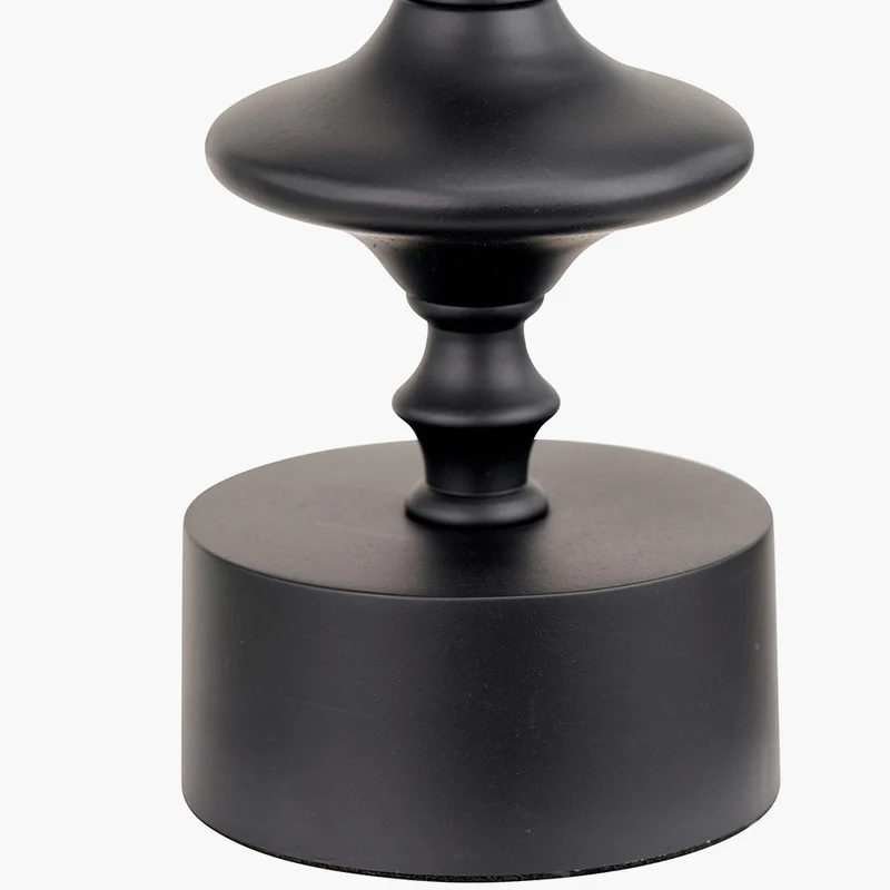 Emilio Matt Black Candlestick Table Lamp Base with Izara 35cm Ocean Blue Ikat Patterned Mushroom Pleat Tapered Lampshade