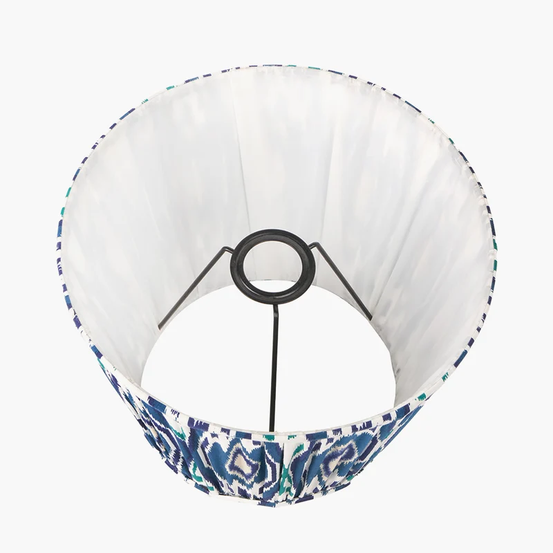 Emilio Matt Black Candlestick Table Lamp Base with Izara 35cm Ocean Blue Ikat Patterned Mushroom Pleat Tapered Lampshade