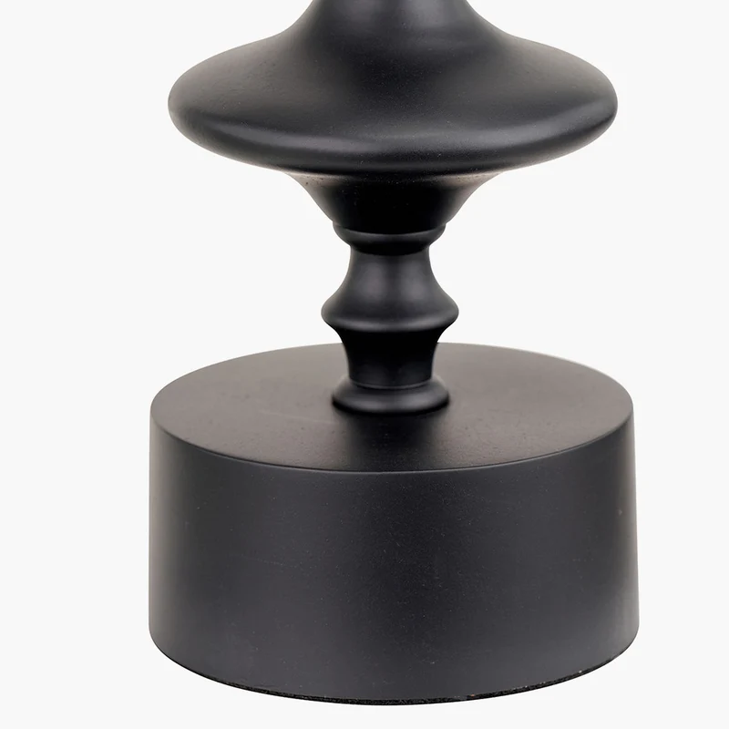 Emilio Matt Black Candlestick Table Lamp Base with Izara 35cm Lilac Ikat Patterned Mushroom Pleat Tapered Lampshade