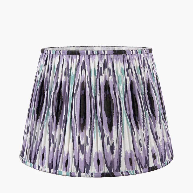 Emilio Matt Black Candlestick Table Lamp Base with Izara 35cm Lilac Ikat Patterned Mushroom Pleat Tapered Lampshade