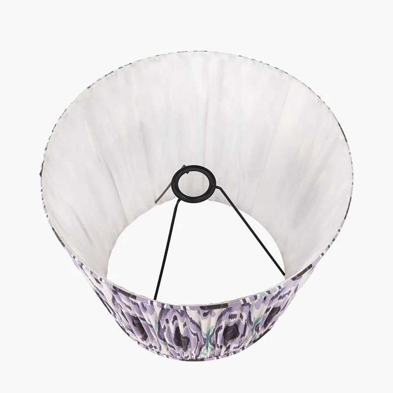 Emilio Matt Black Candlestick Table Lamp Base with Izara 35cm Lilac Ikat Patterned Mushroom Pleat Tapered Lampshade
