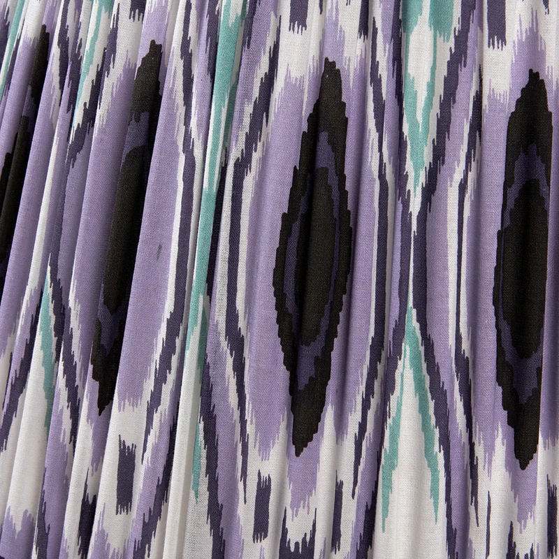 Emilio Matt Black Candlestick Table Lamp Base with Izara 35cm Lilac Ikat Patterned Mushroom Pleat Tapered Lampshade