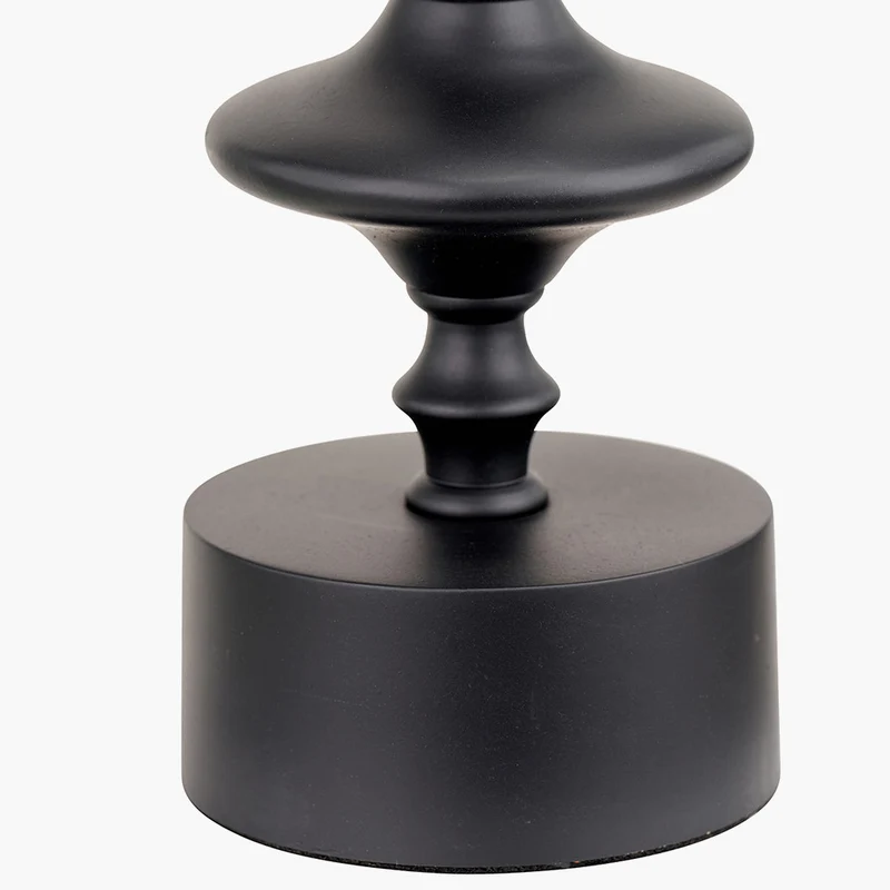 Emilio Matt Black Candlestick Table Lamp Base with Izara 35cm Cinnamon Ikat Patterned Mushroom Pleat Tapered Lampshade