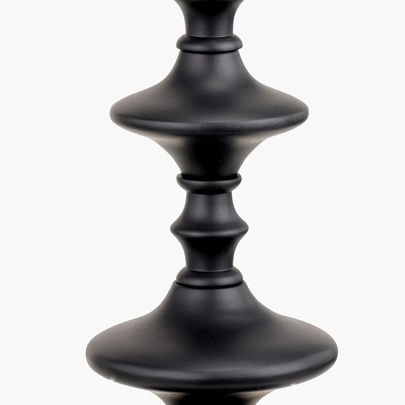 Emilio Matt Black Candlestick Table Lamp Base with Izara 35cm Cinnamon Ikat Patterned Mushroom Pleat Tapered Lampshade