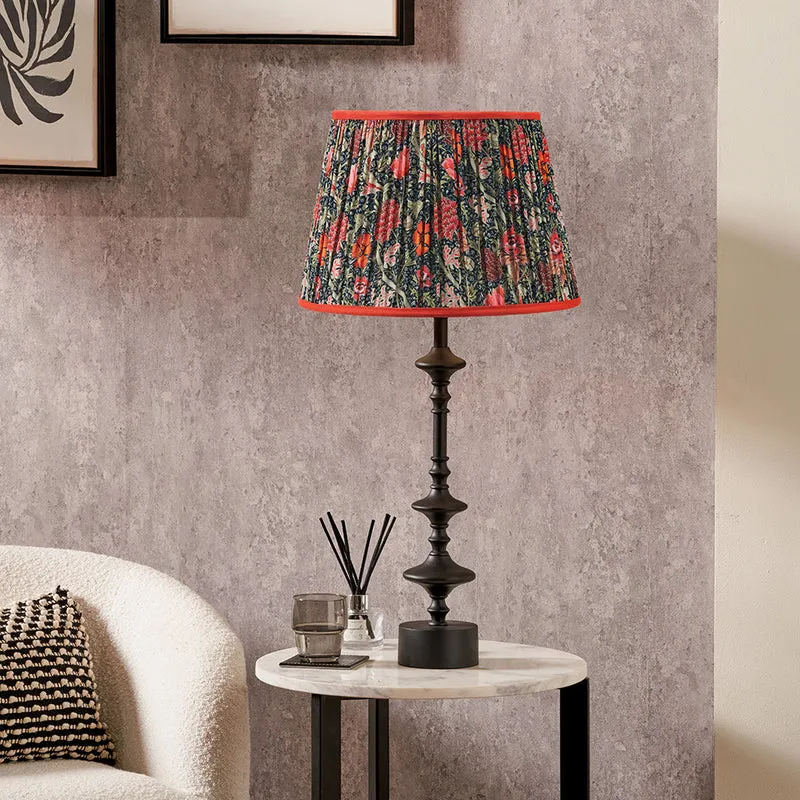 Emilio Matt Black Candlestick Table Lamp Base with Floressa 35cm Red Floral Patterned Mushroom Pleat Tapered Lamp Shade