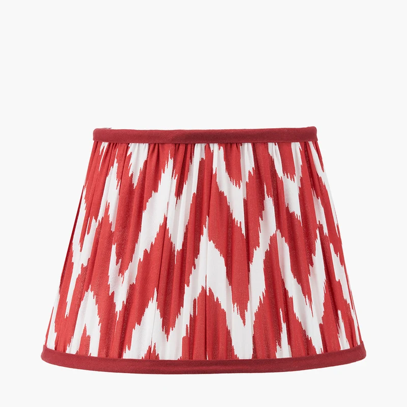 Emilio Matt Black Candlestick Floor Lamp Base with Kamilah 45cm Red Chevron Patterned Mushroom Pleat Tapered Lamp Shade
