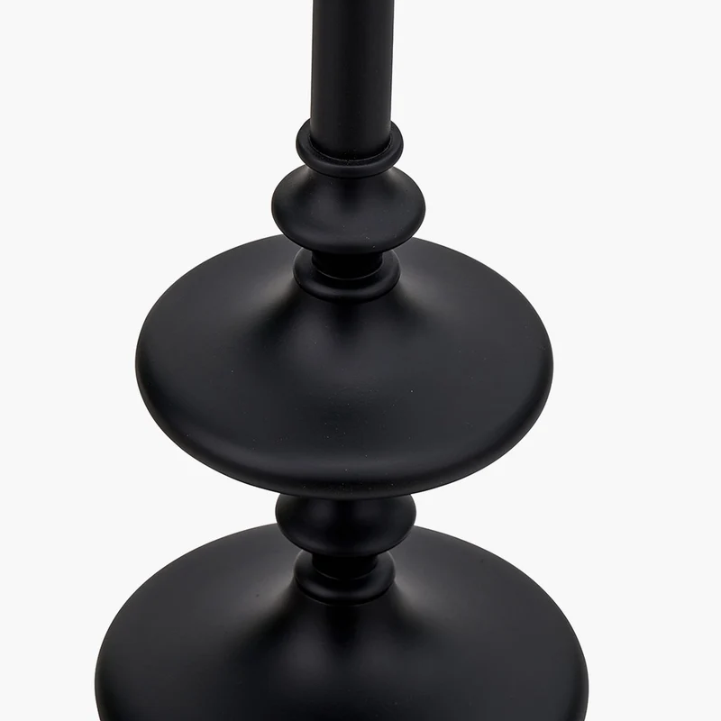 Emilio Matt Black Candlestick Floor Lamp Base with Kamilah 45cm Red Chevron Patterned Mushroom Pleat Tapered Lamp Shade