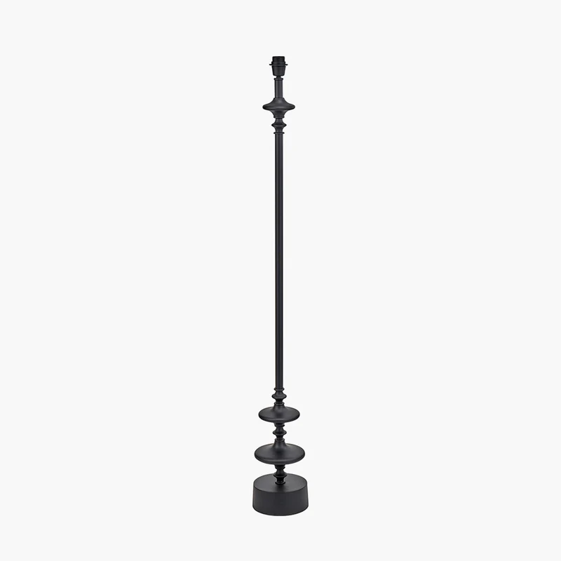 Emilio Matt Black Candlestick Floor Lamp Base with Kamilah 45cm Blue Chevron Patterned Mushroom Pleat Tapered Lamp Shade