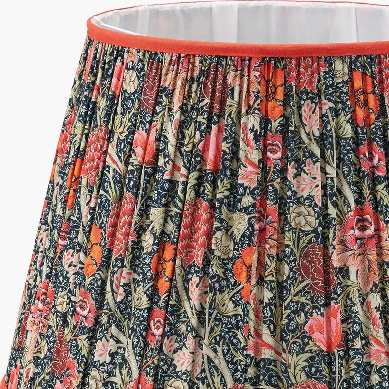 Emilio Matt Black Candlestick Floor Lamp Base with Floressa 45cm Red Floral Patterned Mushroom Pleat Tapered Lamp Shade