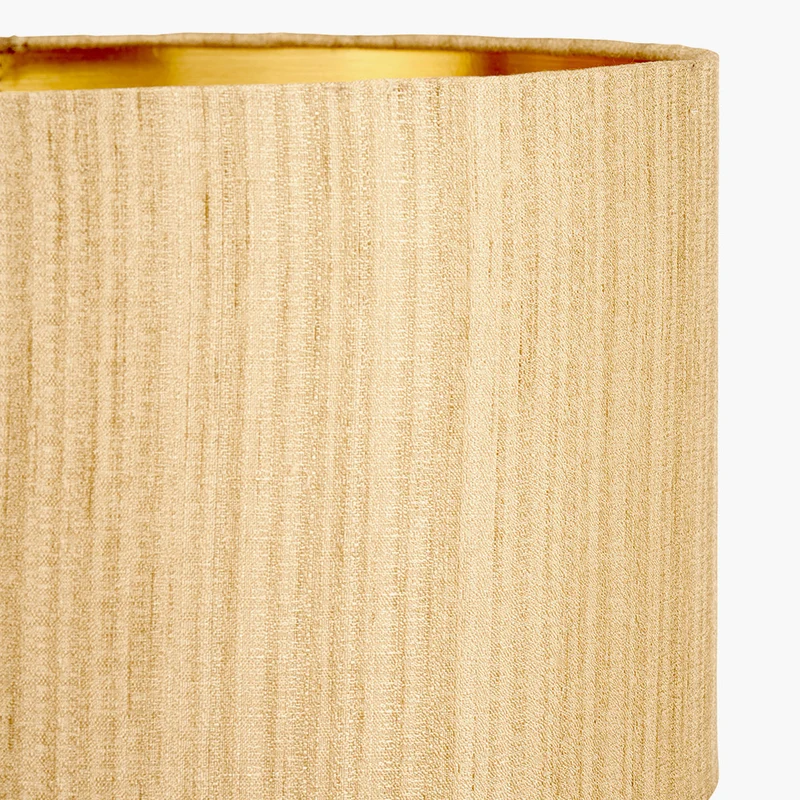 Ciara Clear Glass and Antique Brass Metal Table Lamp Base with Stellan 35cm Gold Slubbed Silk Mix Gold Lined Cylinder Lampshade