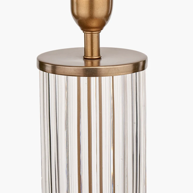 Ciara Clear Glass and Antique Brass Metal Table Lamp Base with Stellan 35cm Duck Egg Slubbed Silk Mix Gold Lined Cylinder Lampshade