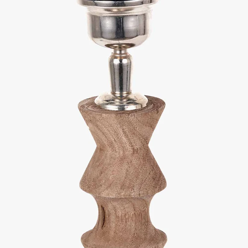Ayra Natural Modernist Turned Wood Table Lamp Base with Winston 35cm White Handloom Tapered Lampshade